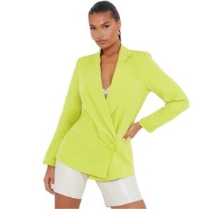 NWT Pretty Little Thing Lime Woven Ruched Side Oversized Blazer size 4
